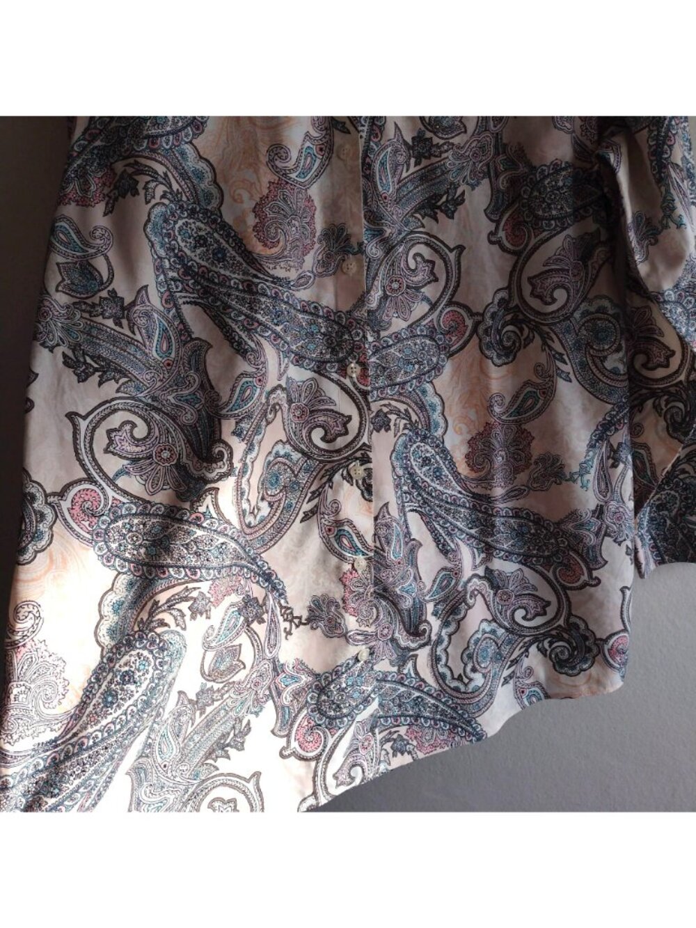 Chicos Pink Paisley Shirt L No Iron Button Front Tunic Length Cotton Top Sz 2 - Picture 4 of 10